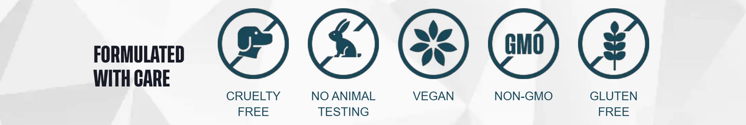 Formulated with care โ cruelty free, no animal testing, vegan, non-GMO, gluten free